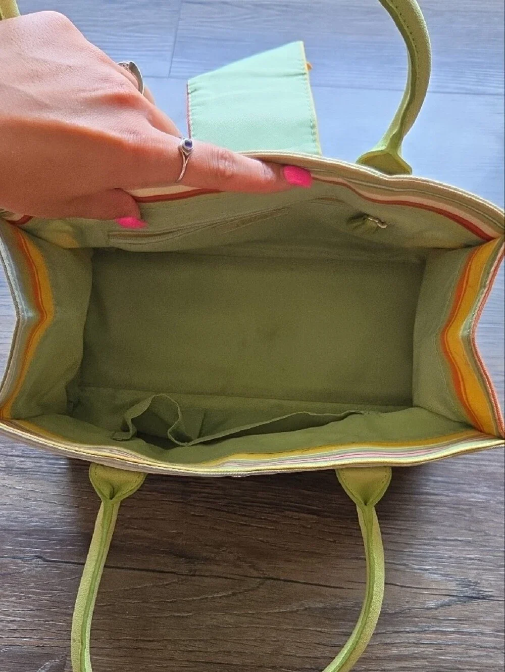 Vintage Longaberger Sisters Striped Floral Accent Purse Green Blue